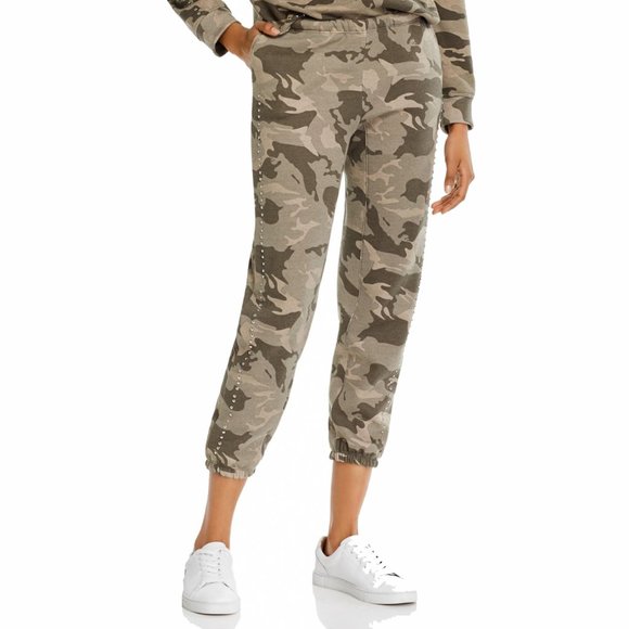 Generation Love Sweatpants Women Elastic Waist Studded Cropped Camo Jogger Brown - Picture 1 of 8